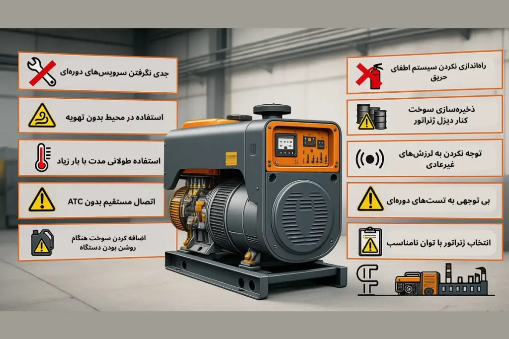 اشتباهات رایج و خطرناک برای استفاده از دیزل ژنراتورها | رخشا دیزل آسیا