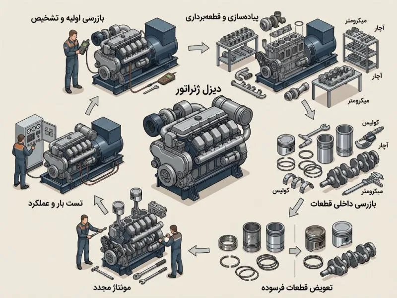 مراحل کامل انجام اورهال دیزل ژنراتور