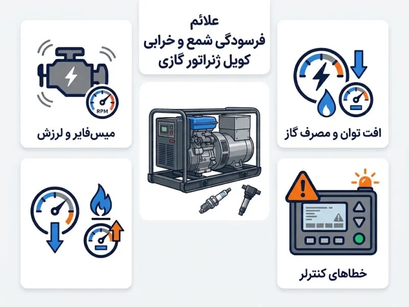 اینفوگرافی علائم اصلی سیستم جرقه دیزل ژنراتور